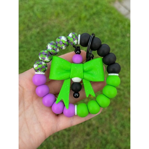 Accessories - Halloween Beaded Wristlet Keychain Detachable Keychain Bow Purple Black Spooky